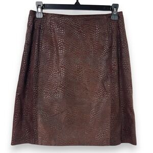 LNR Vintage Animal Print Leather Skirt Womens 6 Brown Mini A Line Minimalist Lux